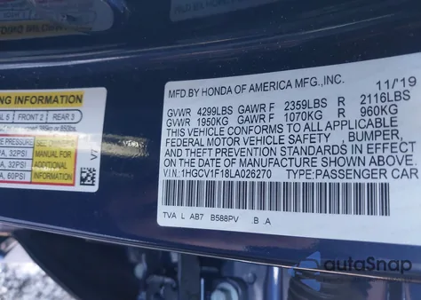 2020 Honda Accord Lx из США, поврежденный, VIN 1HGCV1F18LA026270